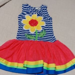 Emily Rose Blue Striped Dress with Yellow Flower